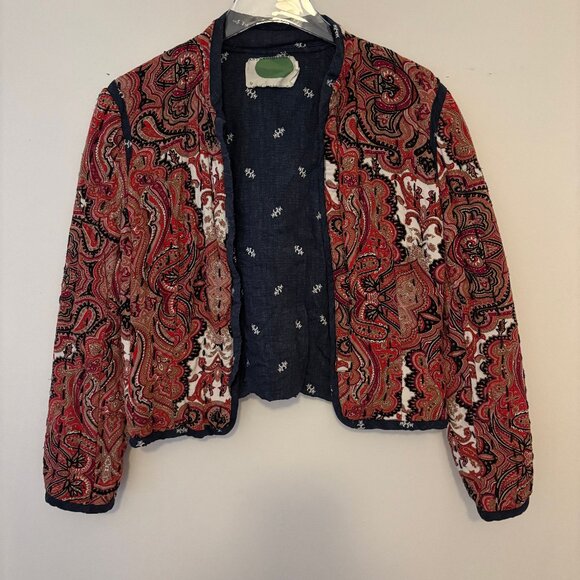 Anthropologie Paisley Quilted Jacket – Boho Lightweight Layer –Red/NAVY – VGUC - Picture 2 of 8
